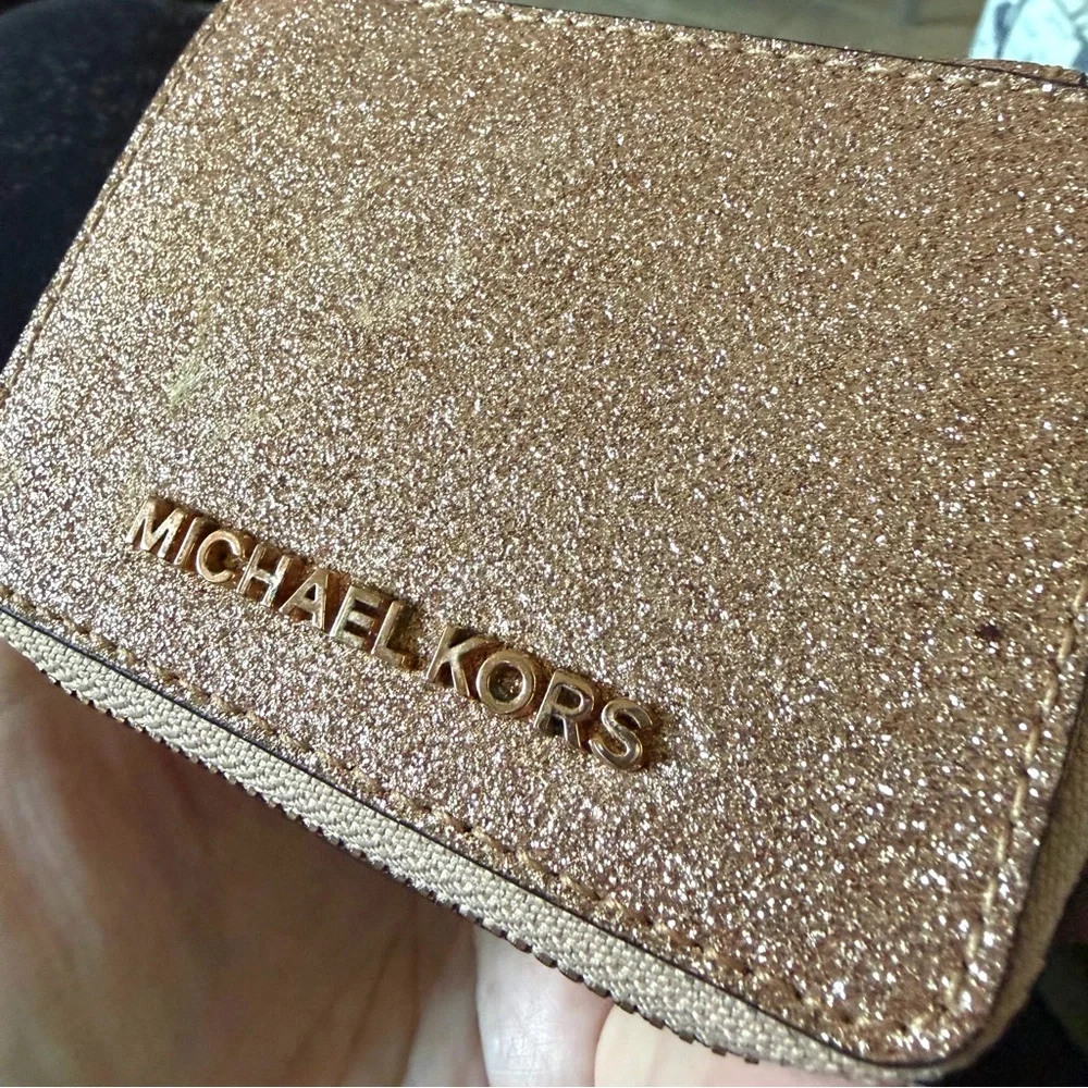 Michael Kors Shimmering Glitter Gold travel pill medication or jewelry case NEW!
